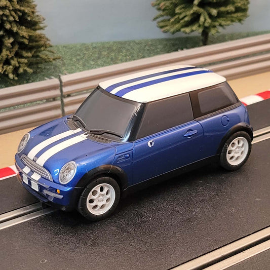 Scalextric 1:32 Car - Blue BMW Mini Cooper - White Roof With Blue Stripes #K
