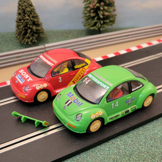 Scalextric 1:32 Pair Of Cars - Red & Green VW Beetles