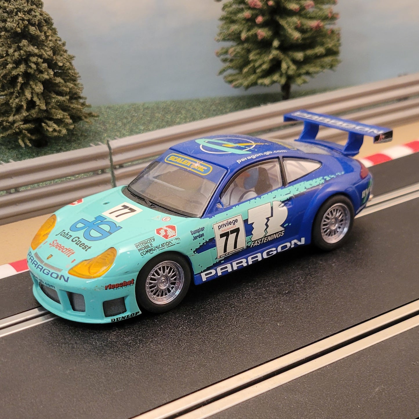 Scalextric 1:32 Car - C2274 Porsche 911 GT3R #77 John Guest Paragon *LIGHTS* #D