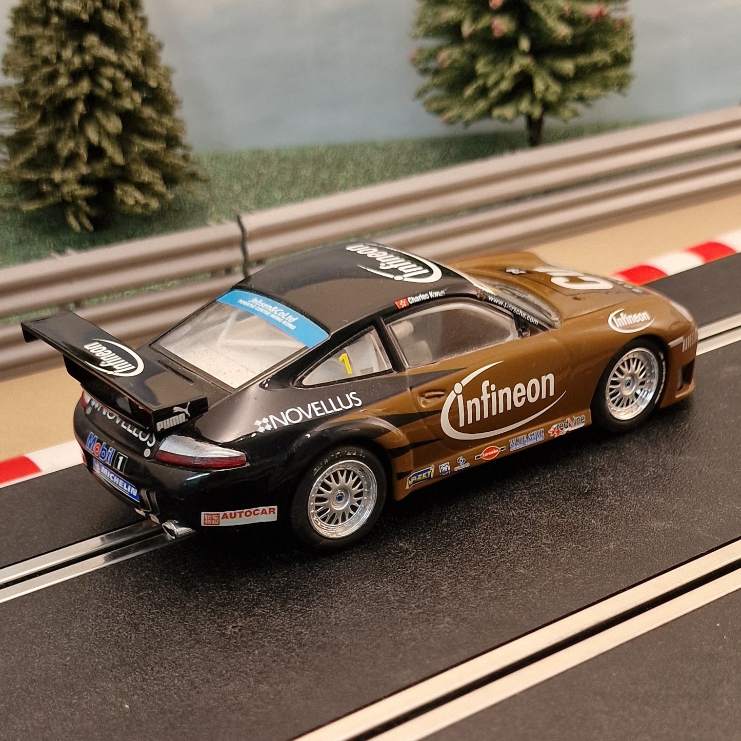 Scalextric 1:32 Car - C3194 Brown Porsche 911 GT3R infineon *LIGHTS* #1 #M
