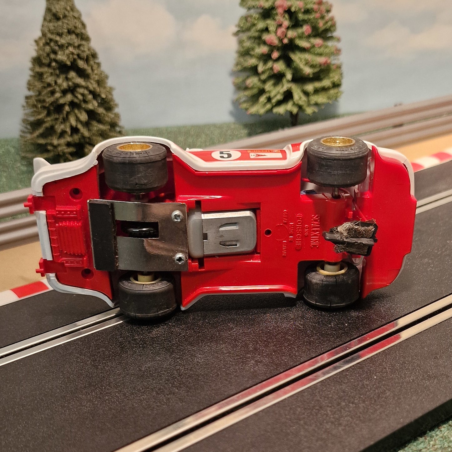 Coche Scalextric 1:32 - Porsche Turbo 911 rojo y blanco #5 *LUCES* #K