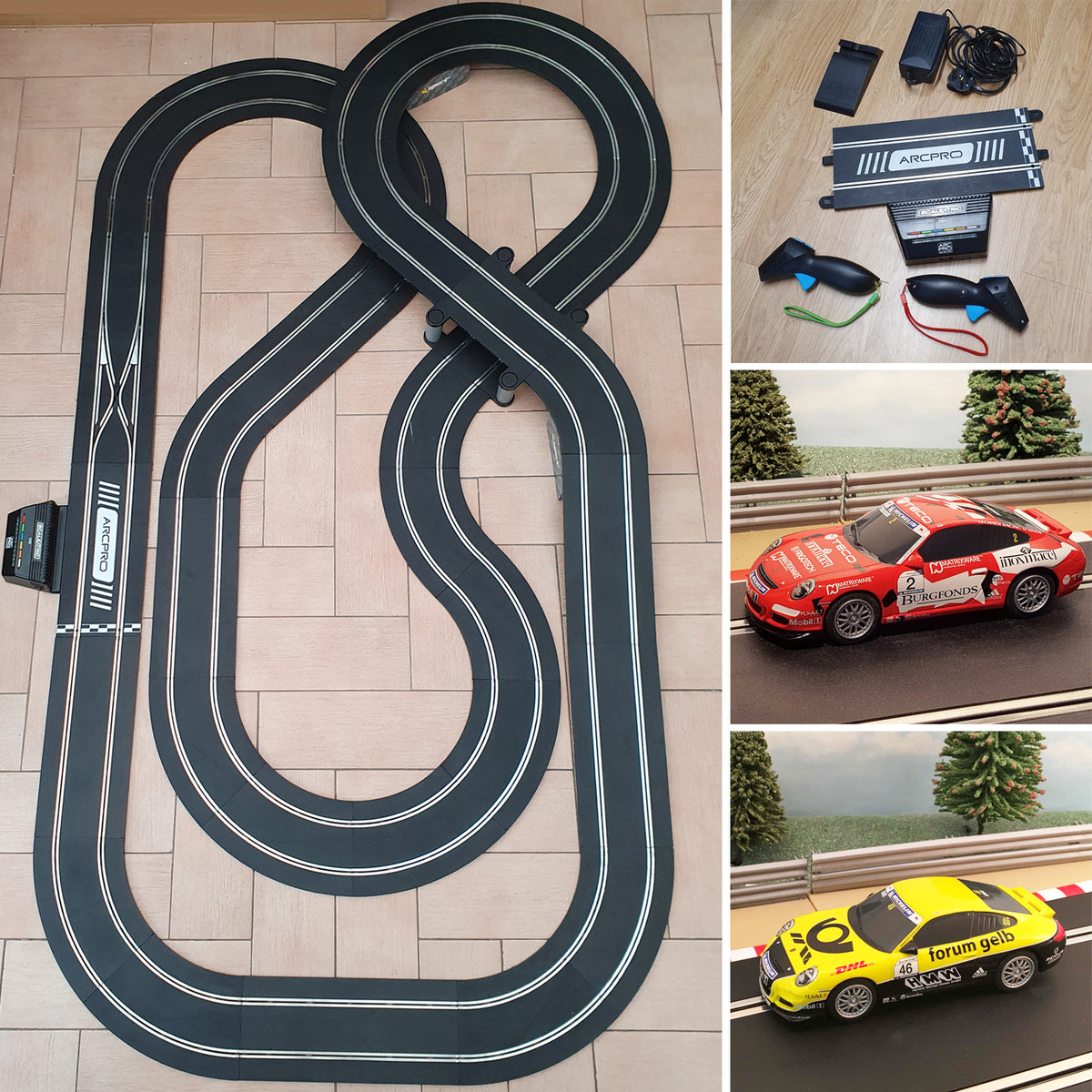 Scalextric Sport 1:32 Track Set With Porsche Cars - Layout ARC Pro AS9 #RY