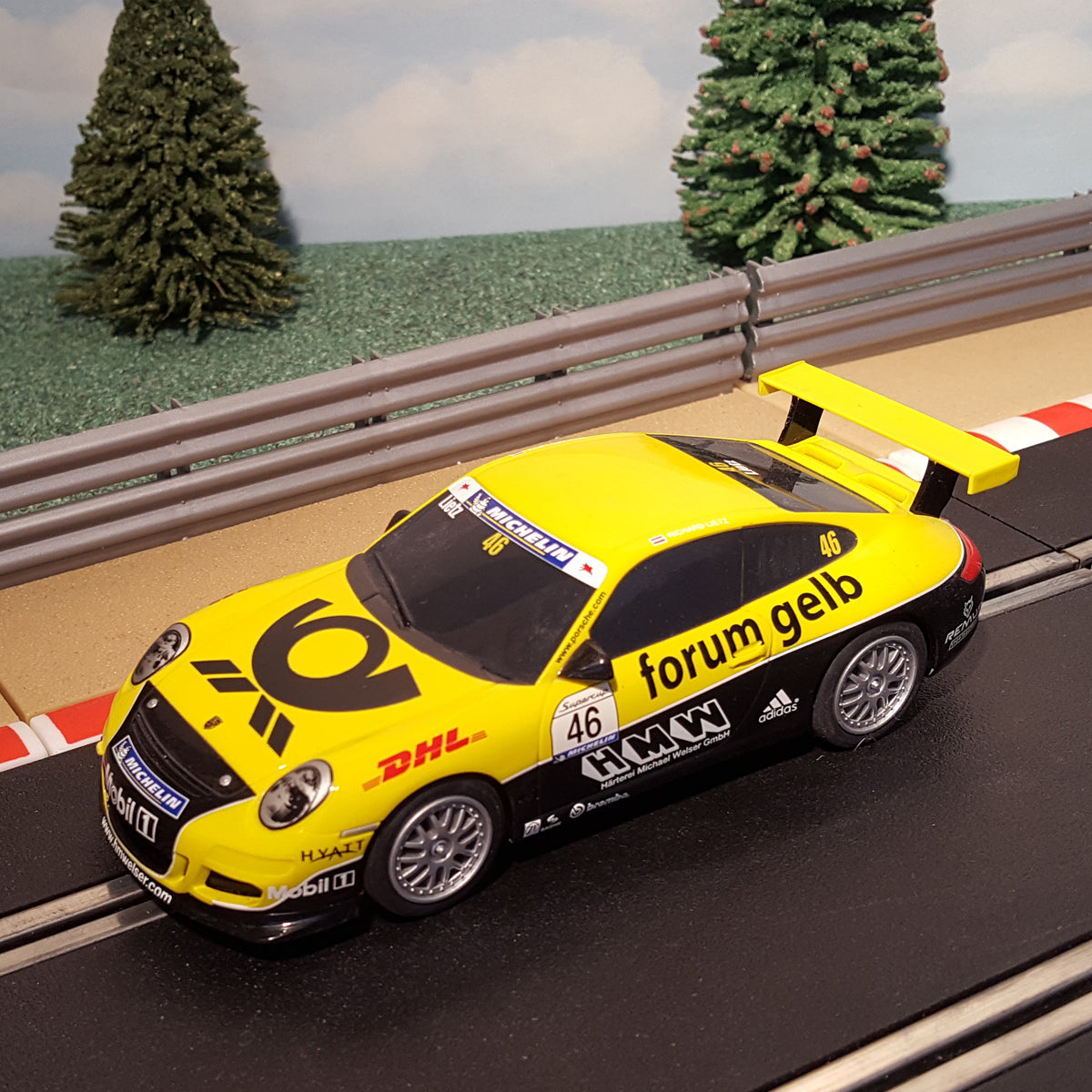 Scalextric C3079 Porsche 997 Car Gelb & Teco Spare Wing Spoilers