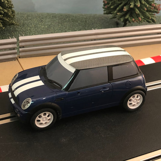 Scalextric 1:32 Car - Blue BMW Mini Cooper - Grey Roof With White Stripes #M
