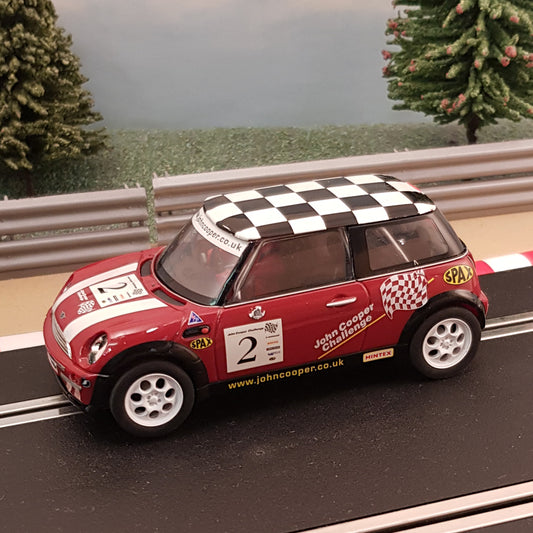 Scalextric 1:32 Car - Red BMW Mini Cooper With Chequered Roof #2 *LIGHTS* #FWM