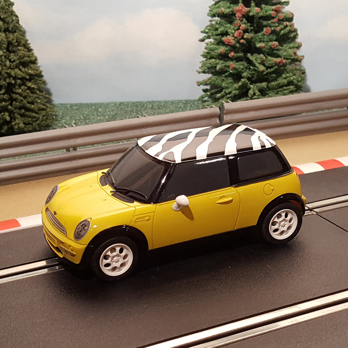 Scalextric 1:32 Digital Car - C2820D Yellow BMW Mini Cooper & Zebra Print Roof