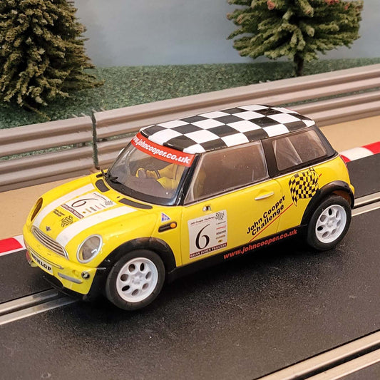 Scalextric 1:32 Car - C2485A Yellow BMW Mini Cooper Chequered *LIGHTS* #6 #G
