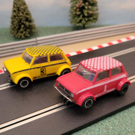 Scalextric 1:32 Pair Of Cars - C122 Red & Yellow Mini Cooper 1275 GT
