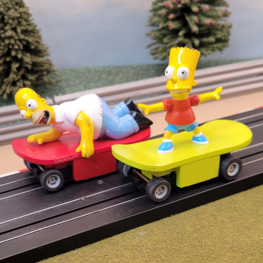 Micro Scalextric Pair 1:64 Cars - Simpsons - Bart & Homer