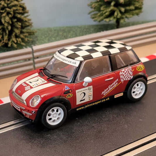 Scalextric 1:32 Car - Red BMW Mini Cooper With Chequered Roof #2 *LIGHTS* #A