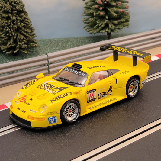 FLY 1:32 Digital Car Runs On Scalextric - Yellow Porsche GT1 #16 *LIGHTS*