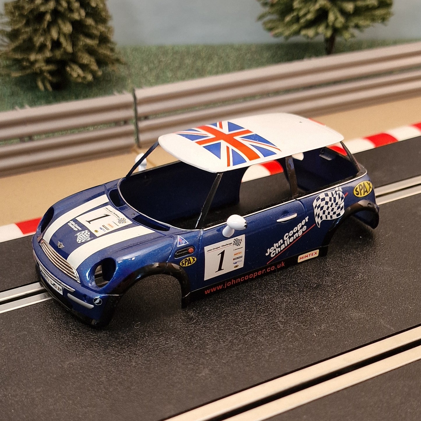Scalextric 1:32 BMW Mini Cooper Blue Shell - Union Jack Flag