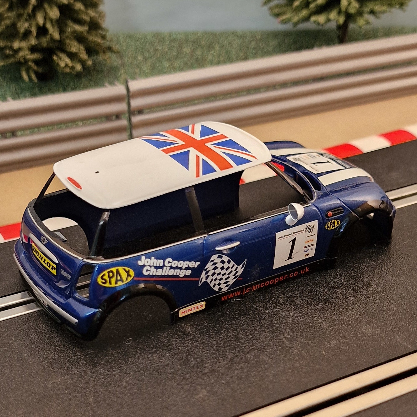 Scalextric 1:32 BMW Mini Cooper Blue Shell - Union Jack Flag