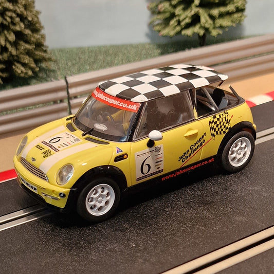 Scalextric 1:32 Car - C2485 Yellow BMW Mini Cooper Chequered *LIGHTS* #6 #Q