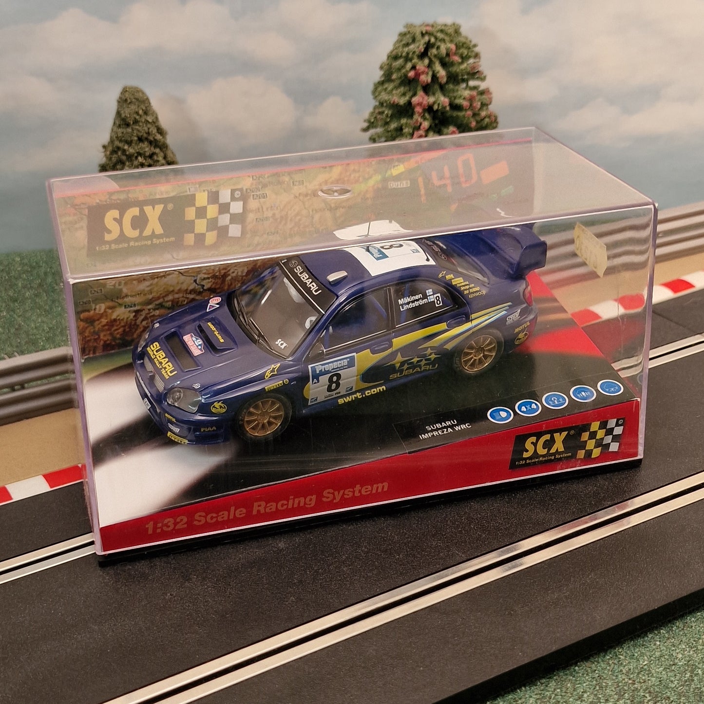 SCX 6123 Subaru Impreza WRC Makinen #8 - Scalextric Slot Car *LIGHTS*
