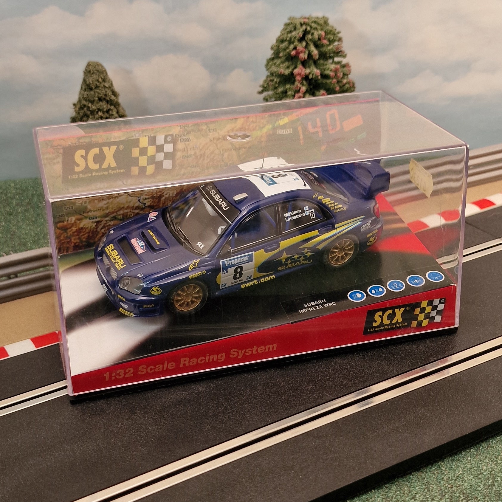 SCX 6123 Subaru Impreza WRC Makinen #8 - Scalextric Slot Car *LIGHTS*
