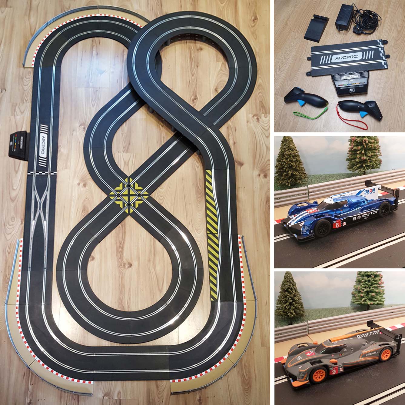 Scalextric 1:32 Figure-Of-Eight Layout Set ARC Pro + Le Mans Ginetta Cars