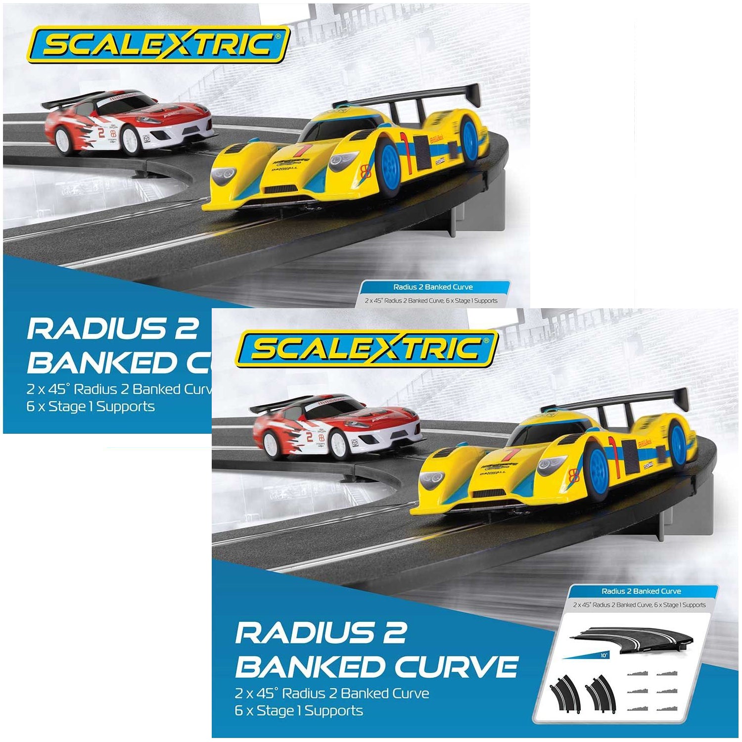 Scalextric Sport 1:32 Track C8296 'CB' Rad2 45º Banked Curves x4 & 8 Supports #E - Action Slot Racing