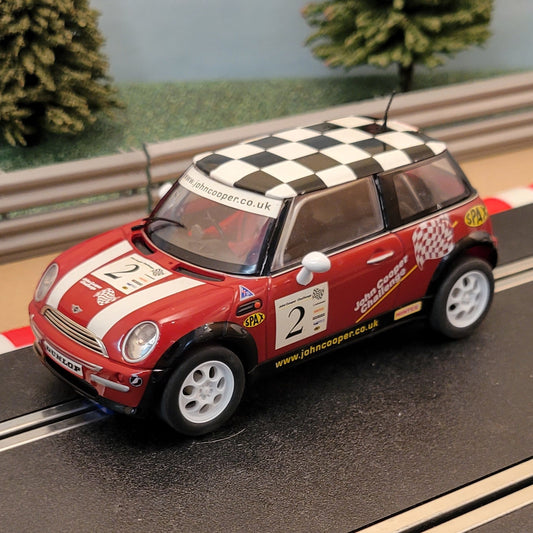 Scalextric 1:32 Car - Red BMW Mini Cooper With Chequered Roof #2 *LIGHTS* #A