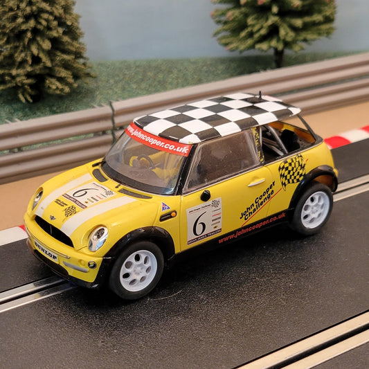 Scalextric 1:32 Car - C2485 Yellow BMW Mini Cooper Chequered *LIGHTS* #6 #Q