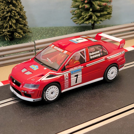 Scalextric 1:32 Car - C2365 Mitsubishi Lancer Evo 7 WRC Delecour #7 LIGHTS #GW