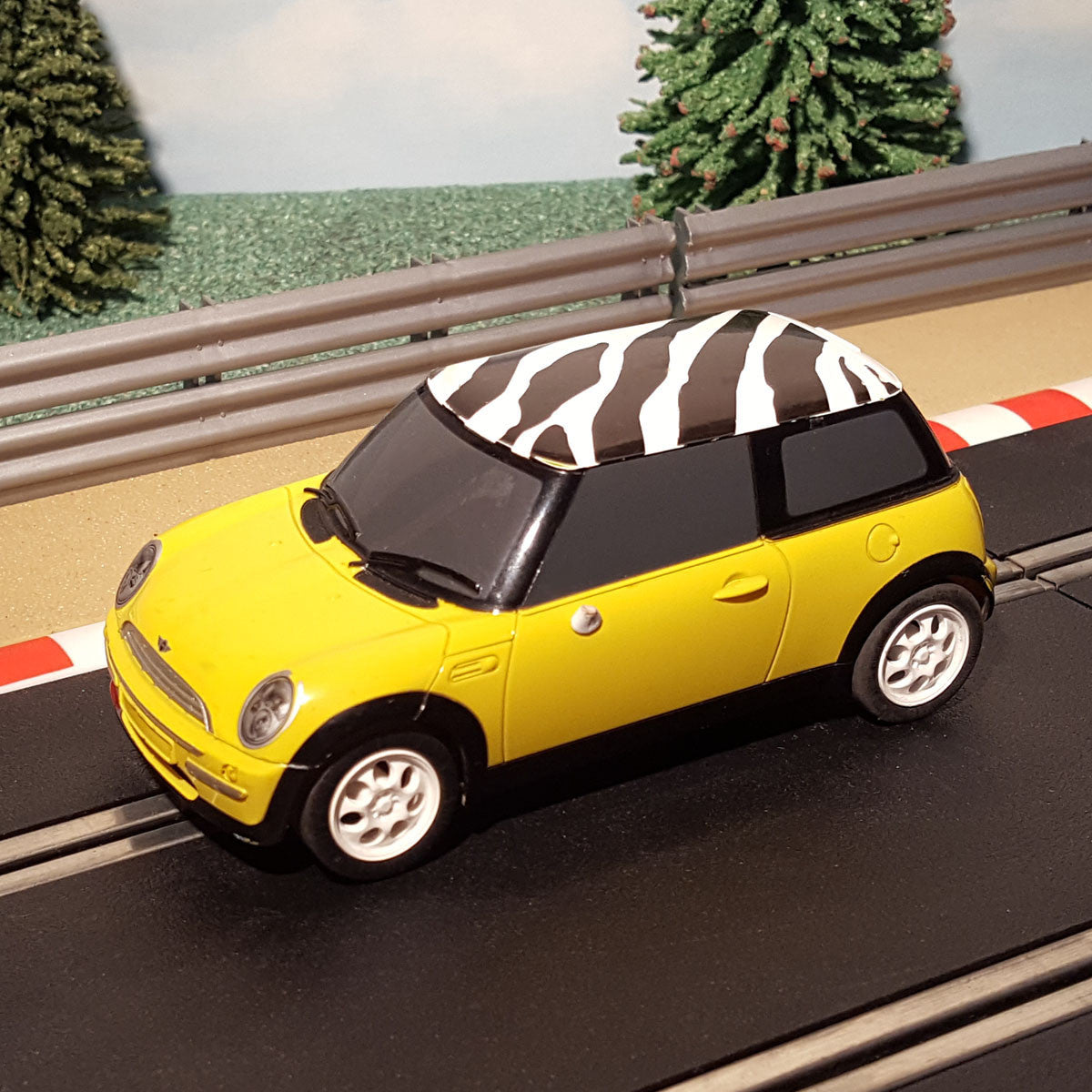 Scalextric 1:32 Car - C2820 Yellow Mini Cooper With Zebra Print Roof #M
