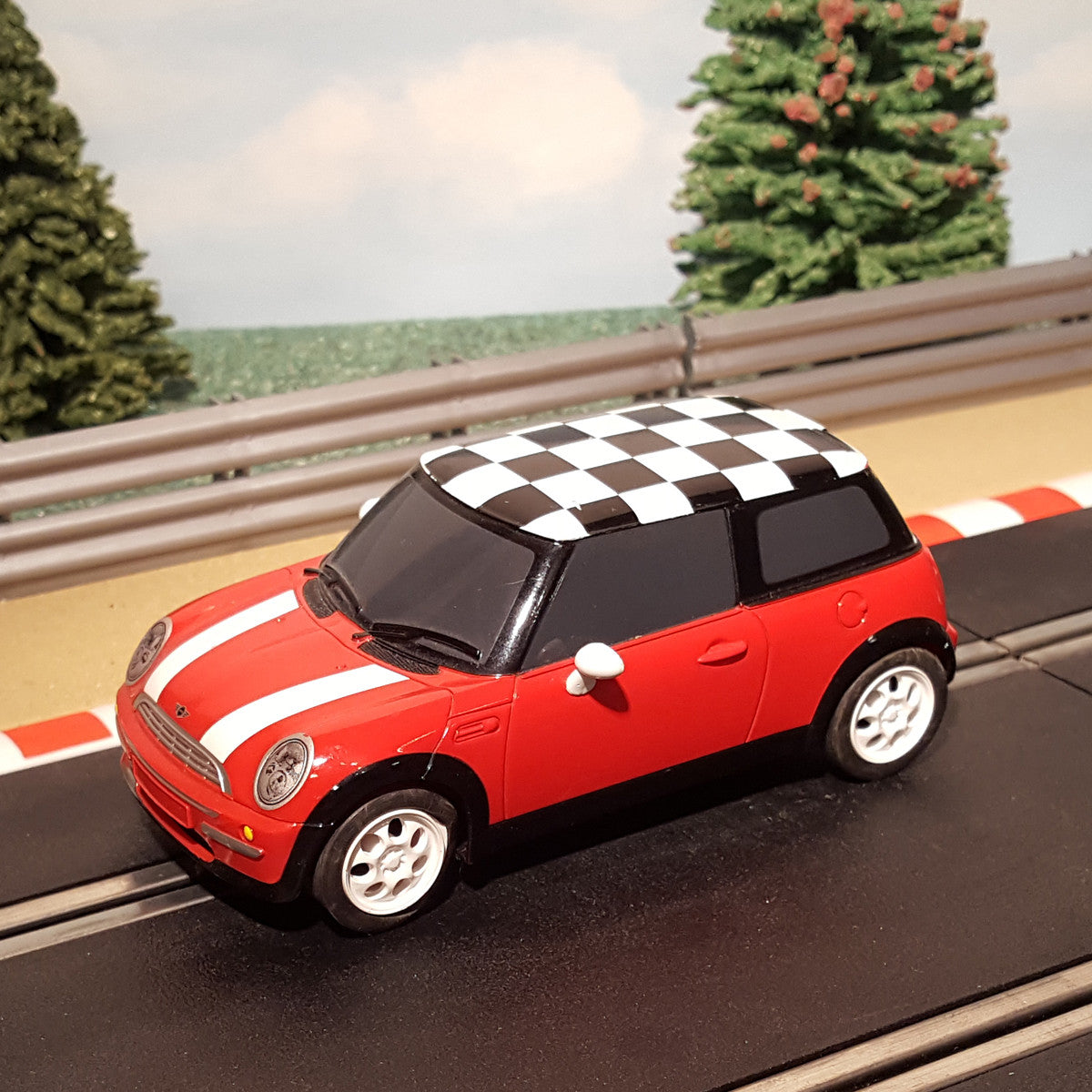Scalextric C2881 Red BMW Mini Cooper With Chequered Roof