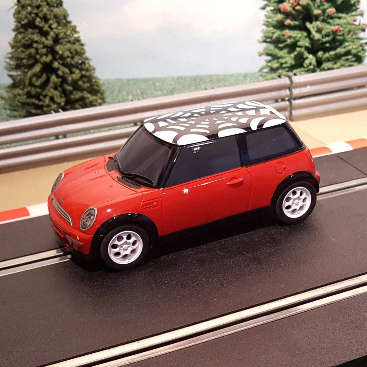 Scalextric 1:32 Car - Red BMW Mini Cooper With Spider Web Roof #M