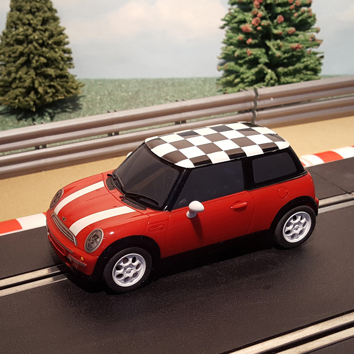 Scalextric 1:32 Digital Car - Red Mini Cooper With Chequered Roof