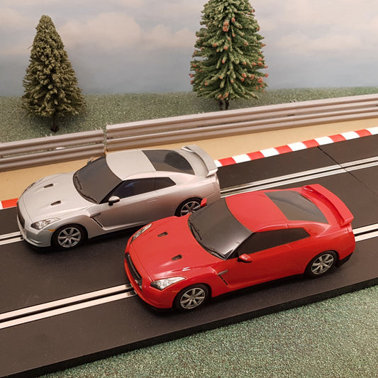 Scalextric 1:32 Pair Of Drift Cars - Red & Silver Nissan GTR
