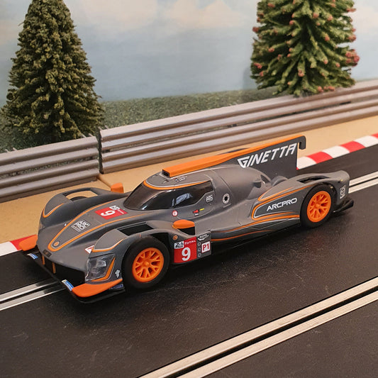 Scalextric 1:32 Car - Grey & Orange Ginetta G60 LMP1 Le Mans #9 *LIGHTS* #S
