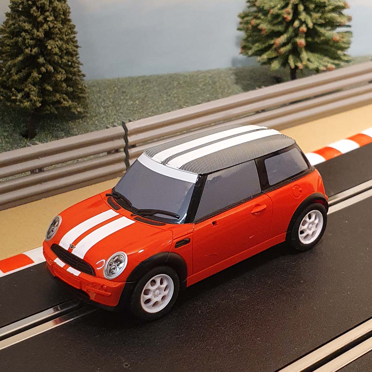Scalextric 1:32 Car - C2992 Red BMW Mini Cooper With Red Stripes and Grey Roof #M