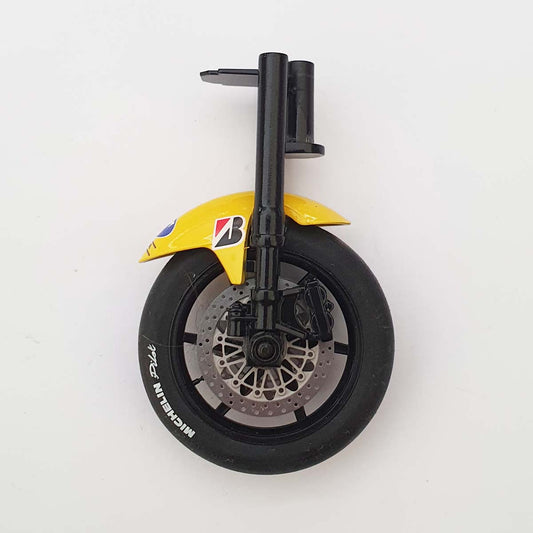 Scalextric MotoGP Motorbike C6001 Biaggi Yellow Honda #3 - Front Forks & Wheel