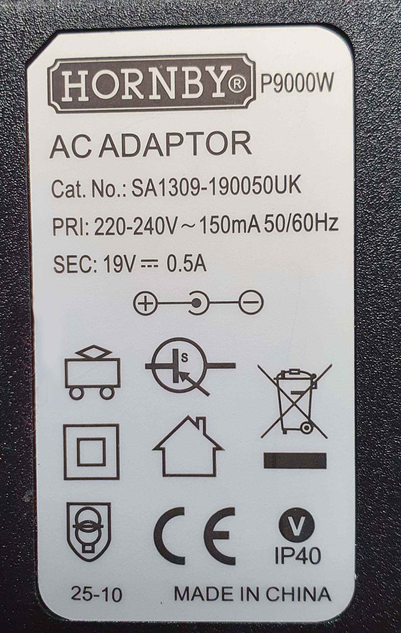 Hornby P9000W AC Adaptor - 19v Power Supply Transformer - R8250 R7229 Scalextric