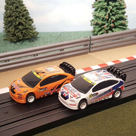 Micro Scalextric Pair 1:64 Cars - Ford Focus Rally - Toko #11 & Pilot #10