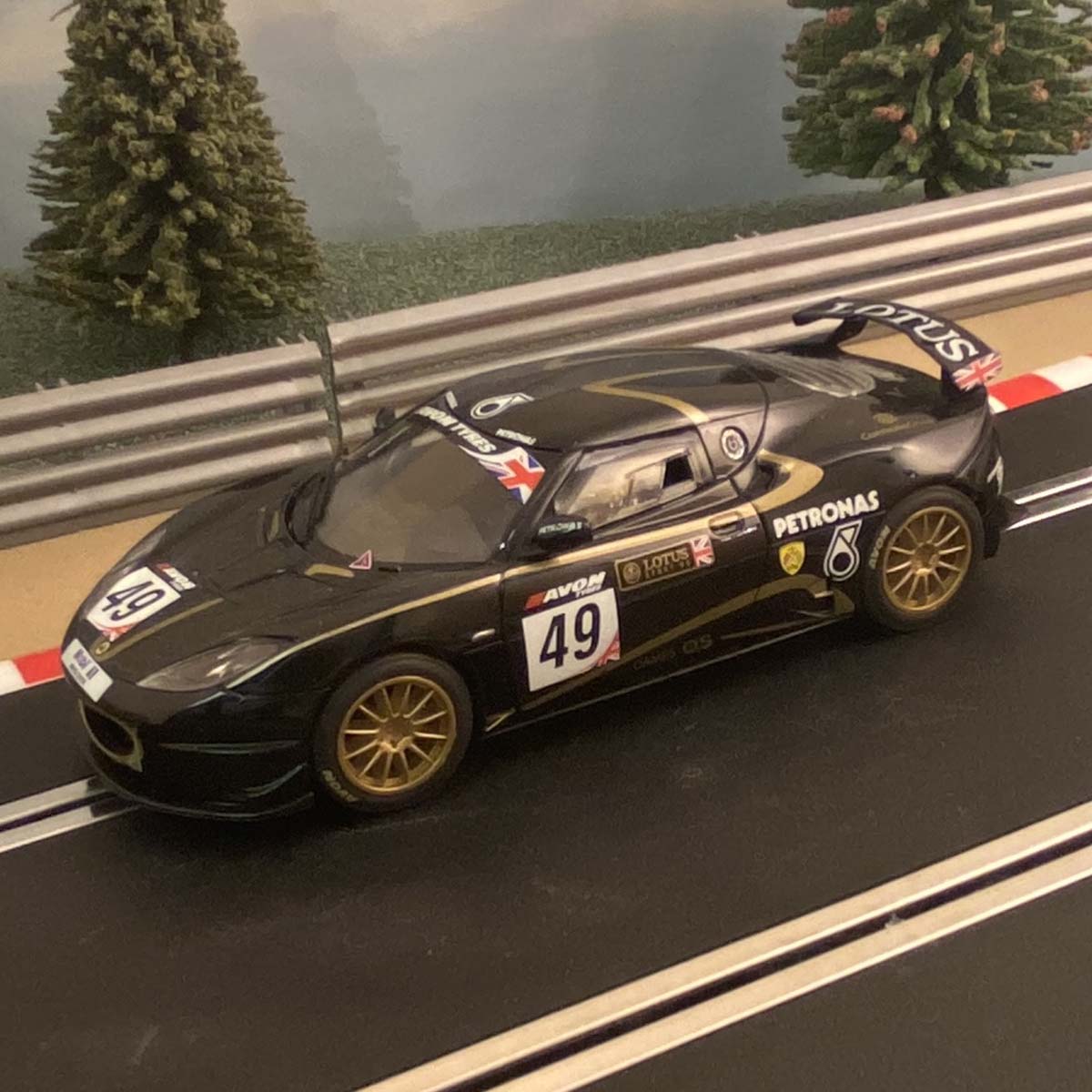 Scalextric 1:32 Car - C3387 Black Lotus Evora #49 *LIGHTS* #E