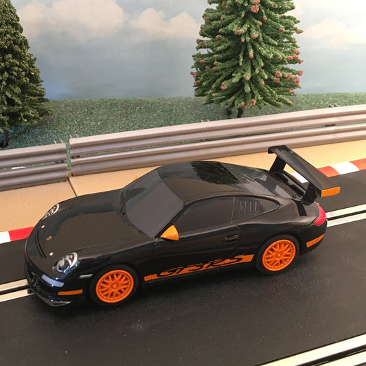 Scalextric 1:32 Drift Car - Black Porsche 997 GT3RS With Orange Wheels #E