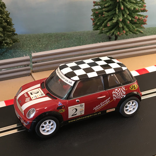 Scalextric 1:32 Car - Red BMW Mini Cooper With Chequered Roof #2 *LIGHTS* #MW