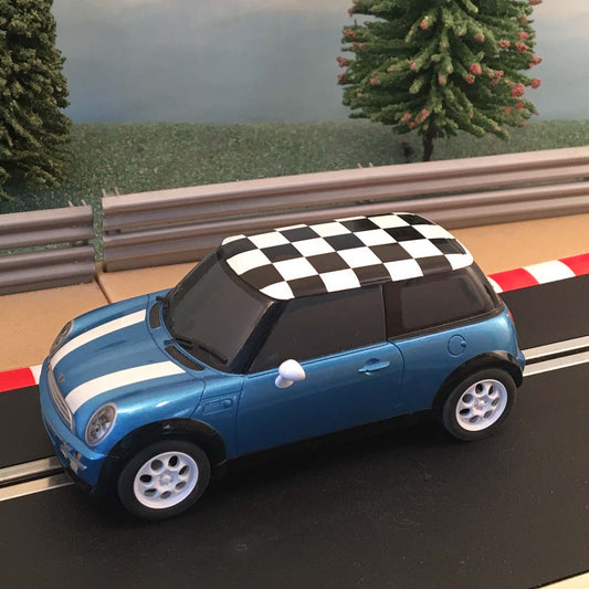 Scalextric 1:32 Car - Blue BMW Mini Cooper With Chequered Roof