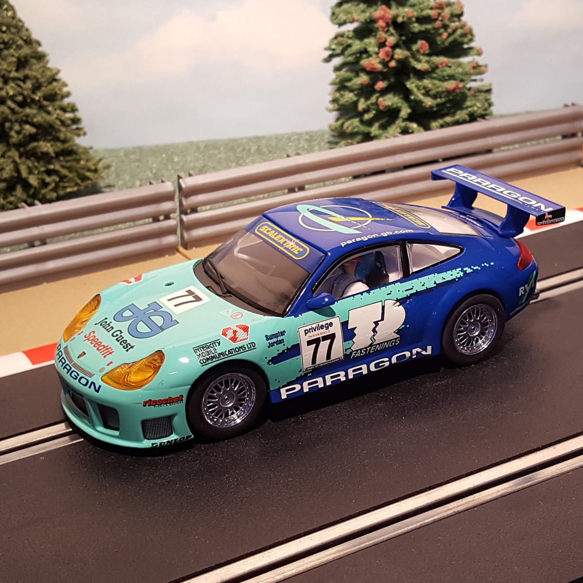 Scalextric 1:32 Car - C2274 Porsche 911 GT3R #77 John Guest Paragon *LIGHTS* #E