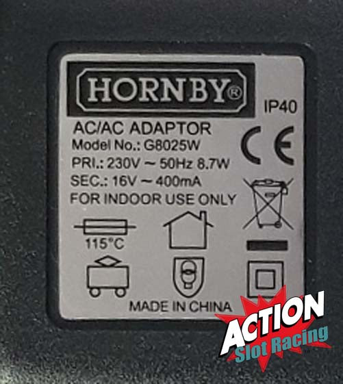 Hornby Scalextric UK Plug G8025W Mains Power Supply 16v Transformer Adaptor IP40 - Action Slot Racing