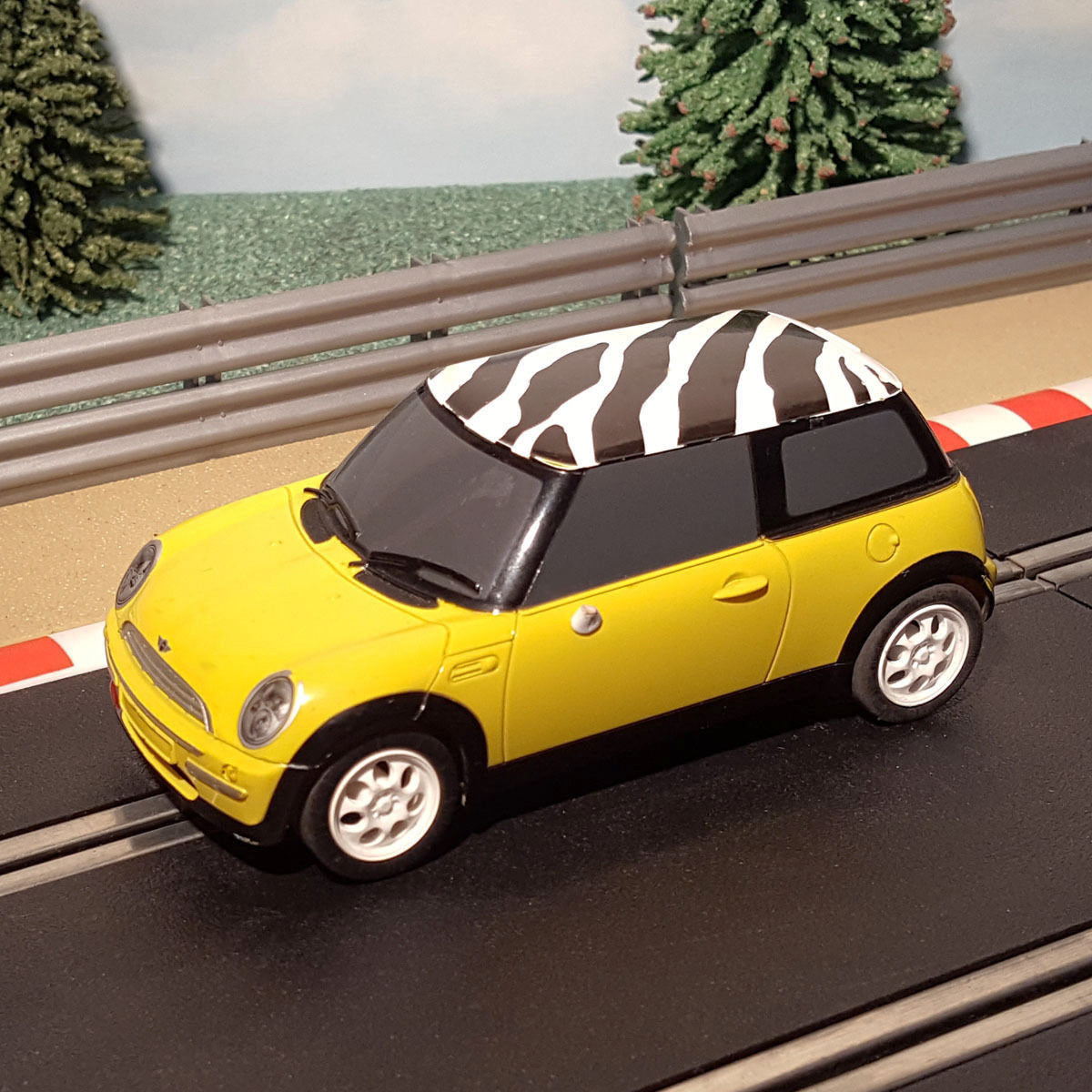 Scalextric 1:32 Digital Car - C2820D Yellow BMW Mini Cooper & Zebra Print Roof #M
