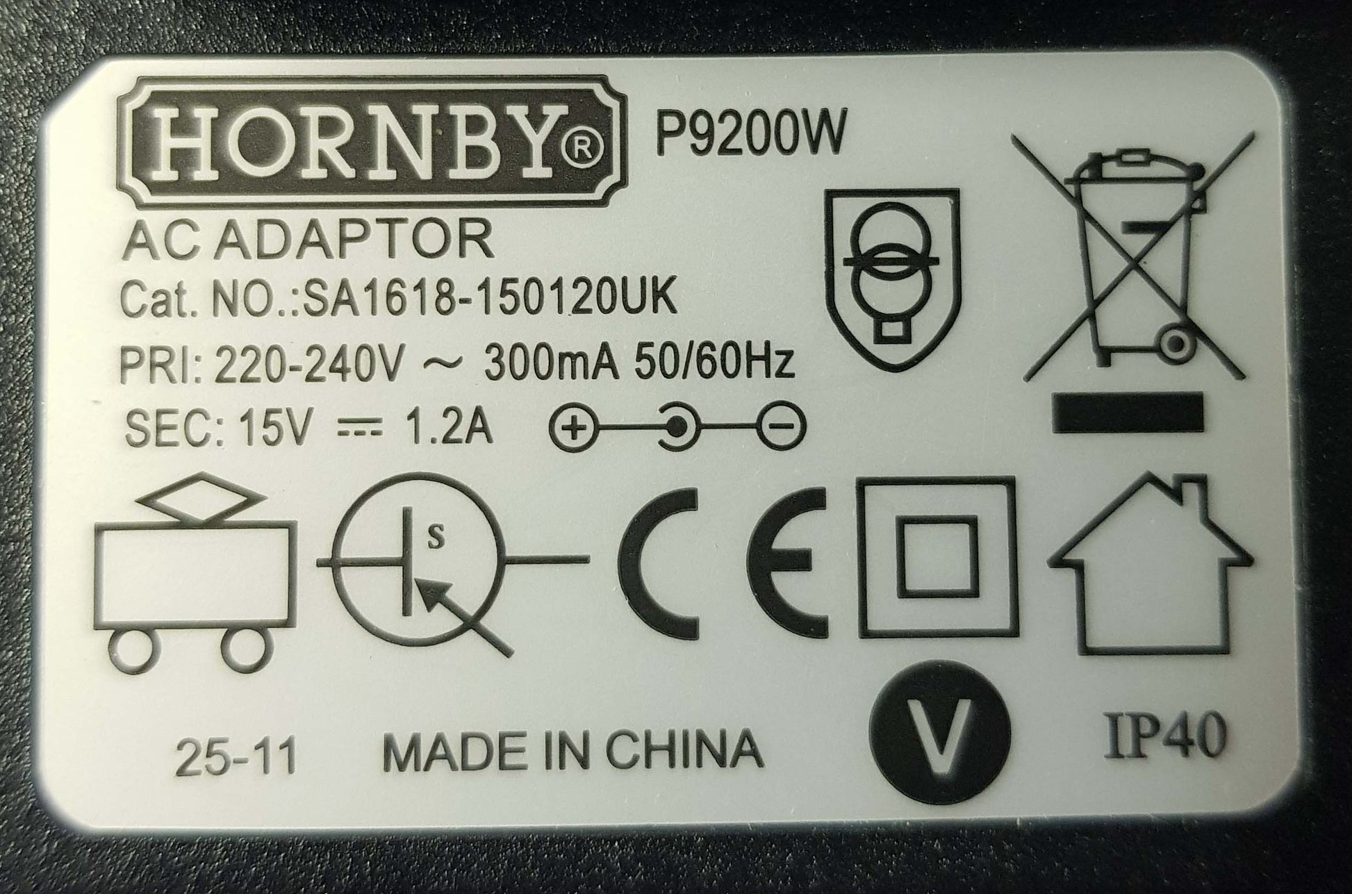 Hornby Scalextric Power Supply - P9200 Mains Adaptor 15V
