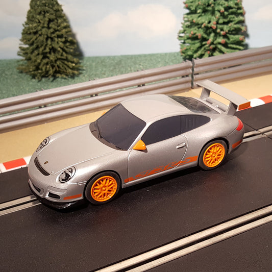 Scalextric 1:32 Car - Silver Porsche 997 GT3RS With Orange Wheels