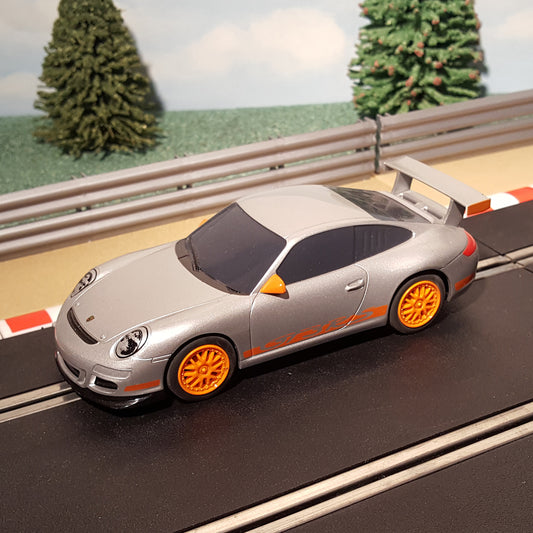 Scalextric 1:32 Car - C3021 Silver Porsche With Orange Wheels 997 GT3RS #E